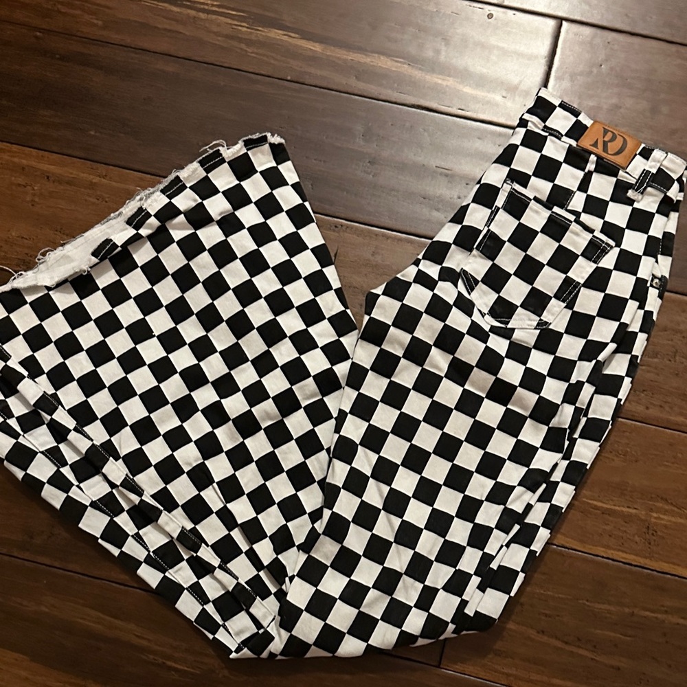 Checkered Black and White Flare Jeans